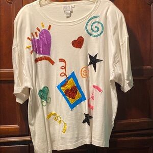 White decorative women’s vintage top a lot of embroidery plus size 3X